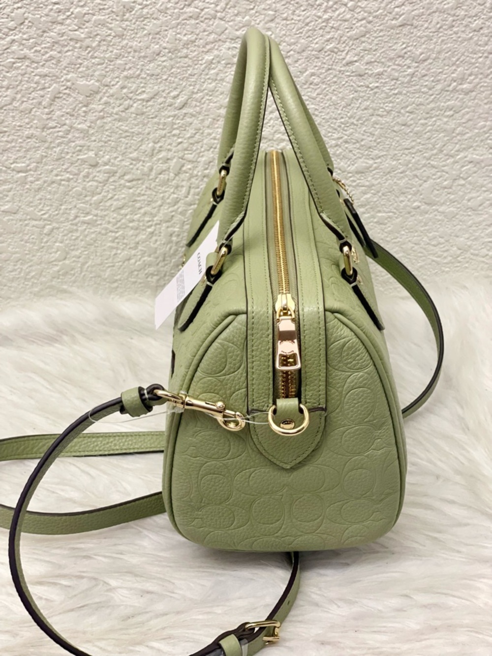 Coach Rowan Satchel Bag Signature Leather In Pistachio CEW03/Gold/Pistachio - Picture 3 of 13